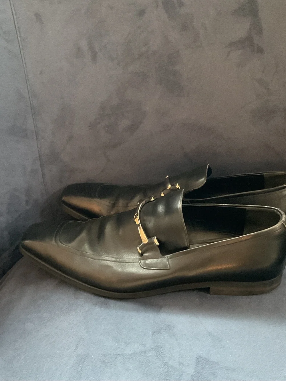 Gucci Black Leather Silver Bit Slip-On Loafers